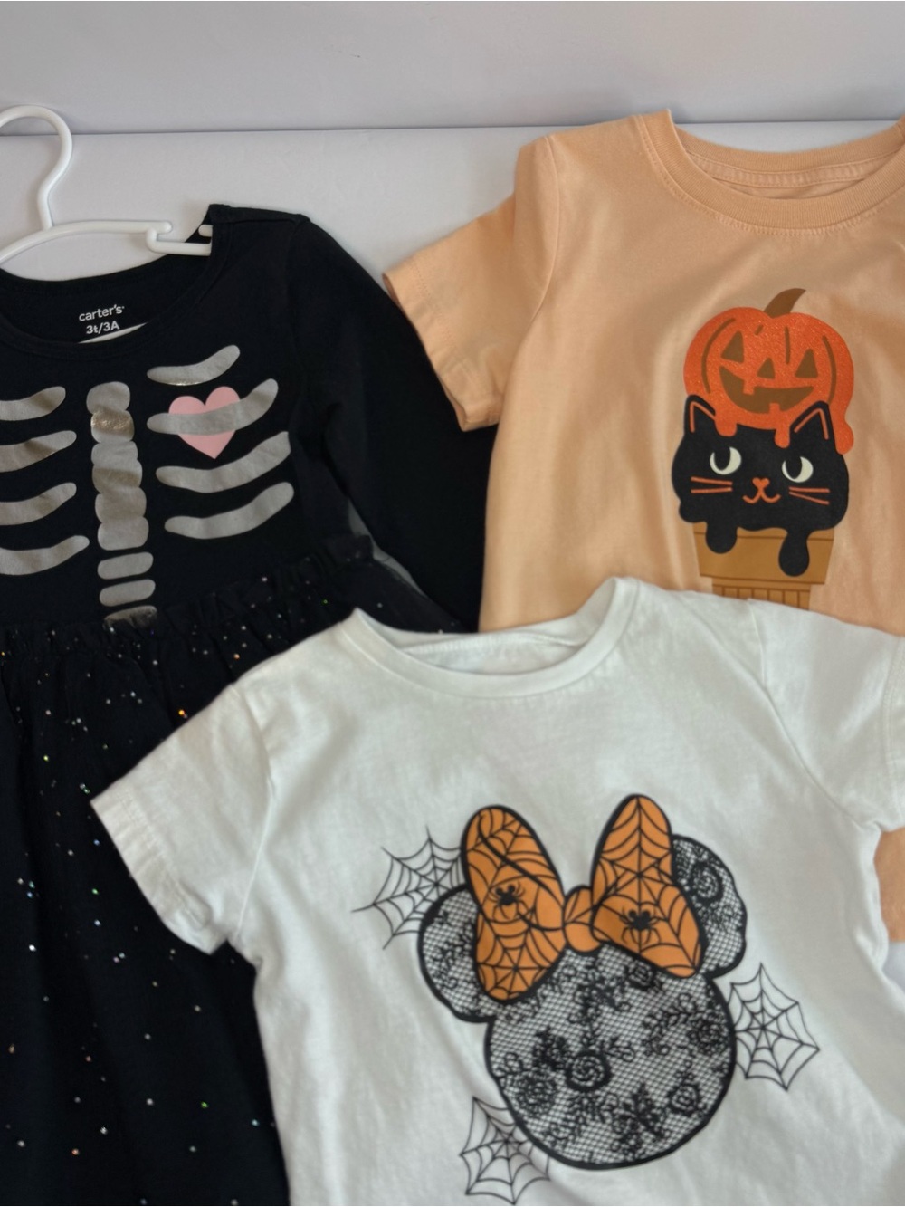 Halloween Toddler Girl 3T- Skelton, black cat, Minnie Mouse